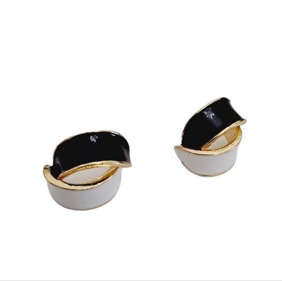 Gold  earrings black white retro minimalist small stud dainty new 💖 2/$30 - Picture 13 of 15